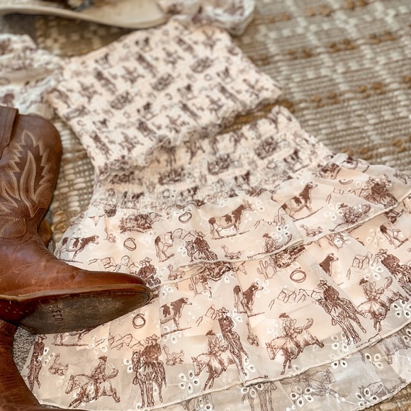 NWT Western Scene 2-Piece Skort Set | Cream Smocked Crop Top + Skort - Picture 4 of 10